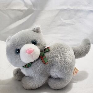 Vintage Russ Luv Pets Kitten Cat Gray White 8" Blue Eyes Pink Nose Plaid Bow